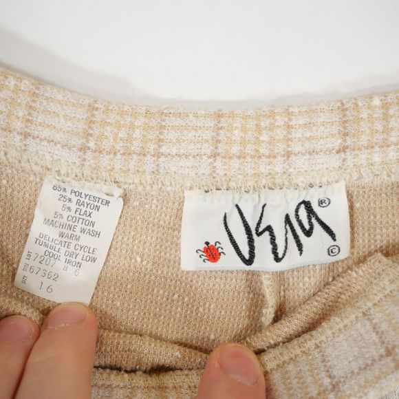 Vintage Usia Women's Tweed Dress Pants Cream Tan Elastic Waist Polyester Size 16 - Picture 9 of 11
